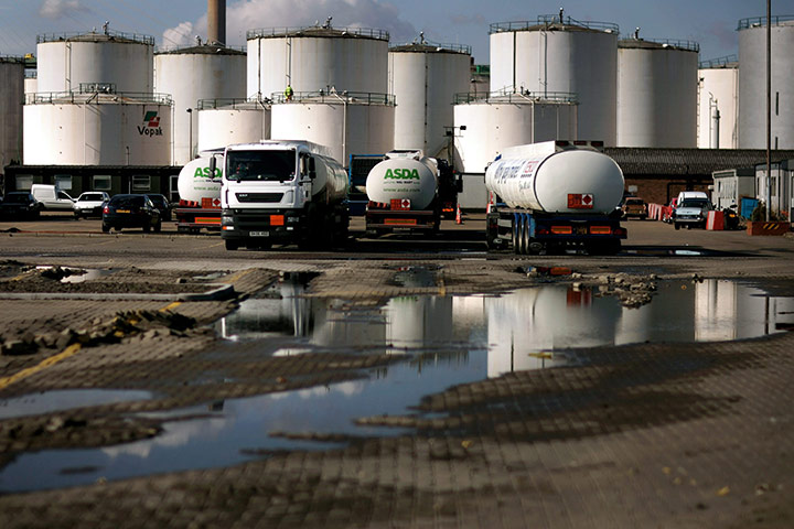 Week in Business: Supermarket fuel tankers wait to be filled up at Vopak fuel depot 