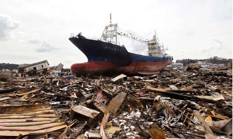 A ship brought in by the tsunami