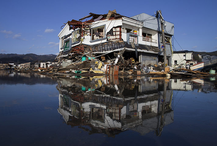 Japan Earthquake: Toyoki Sugawara looks out from his destroyed liquor shop in Kesennuma