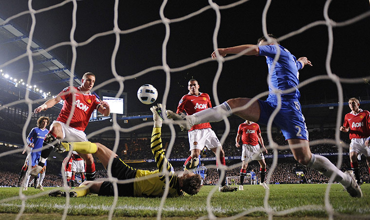 Chelsea v Man Utd: Edwin Van der Sar saves from Branislav Ivanovic