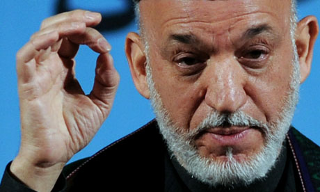 Afghan President Hamid Karzai speaks dur