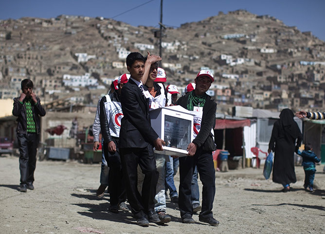 24 hours: Kabul, Afghanistan: Volunteers from Red Crescent Society and donation box