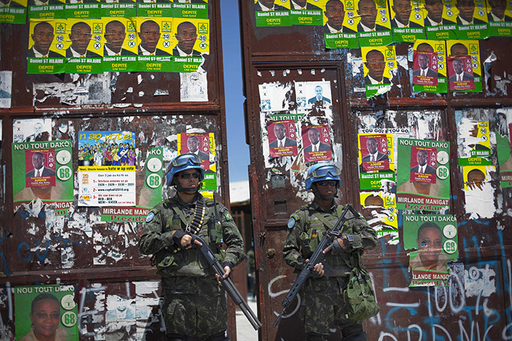 24 hours: Port-au-Prince, Haiti: UN peacekeepers from Brazil at a polling station