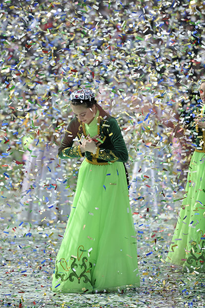 Spring festivals: Folk dancers in national costumes perform in Tashkent, Uzbekistan