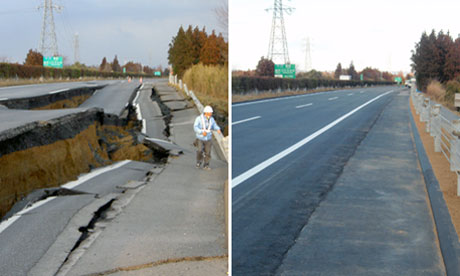 road japan recovery disaster reconstruction earthquake town six days march restored