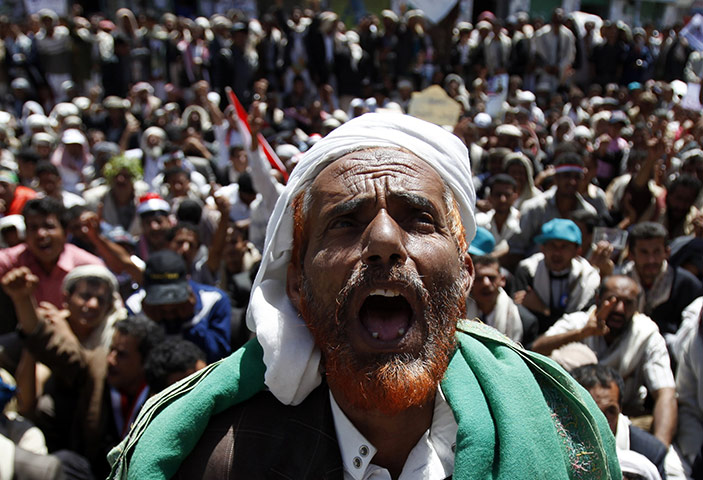 Yemen protests: an anti-government protester shouts slogans during a rally