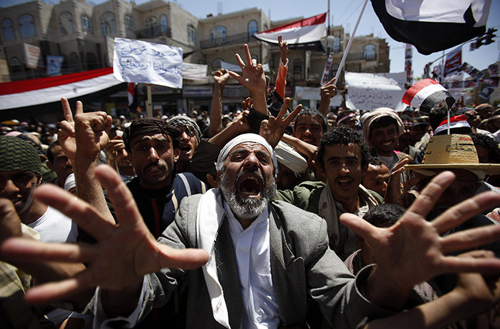 Yemen protests: an anti-government protester shouts slogans during a rally