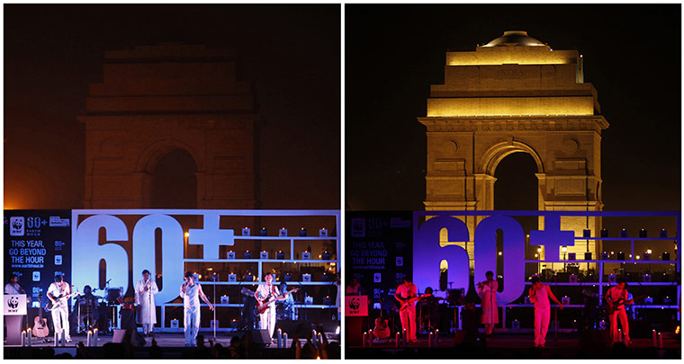 Earth Hour: Combination pictures of lights on and off