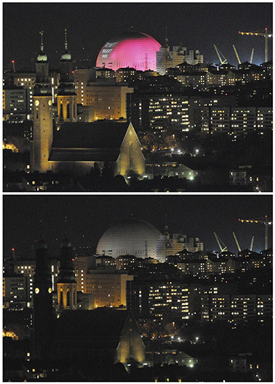 Earth Hour: Combination pictures of lights on and off