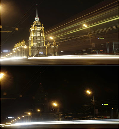 Earth Hour: Combination pictures of lights on and off