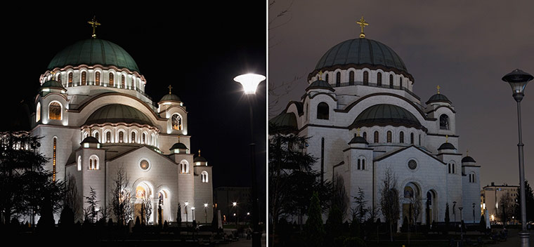 Earth Hour: Combination pictures show the lights on and off