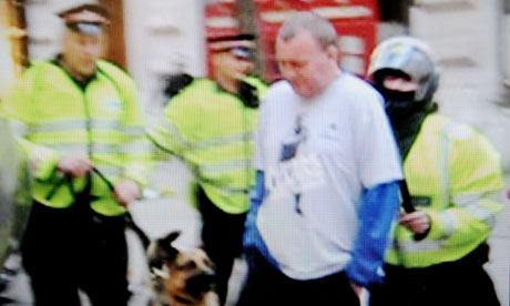 Video image of Ian Tomlinson about to be pushed by a police officer at the G20 summit in London