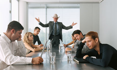 Businessman Talking to Bored Staff in Meeting