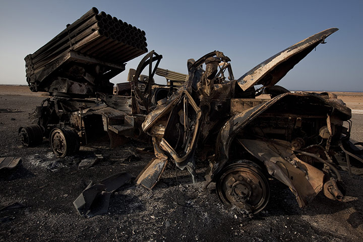 sean smith in libya: artillery rocket launchers destroyed by Nato airstrikes in Ras Lanuf