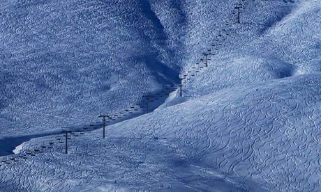 Ski tracks decorate slopes of Austria's
