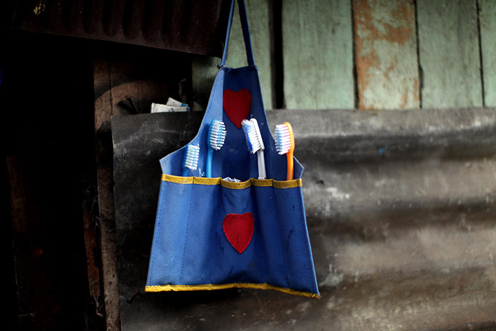 Guatemala Toybox Charity: Toothbrushes hang in a little pouch