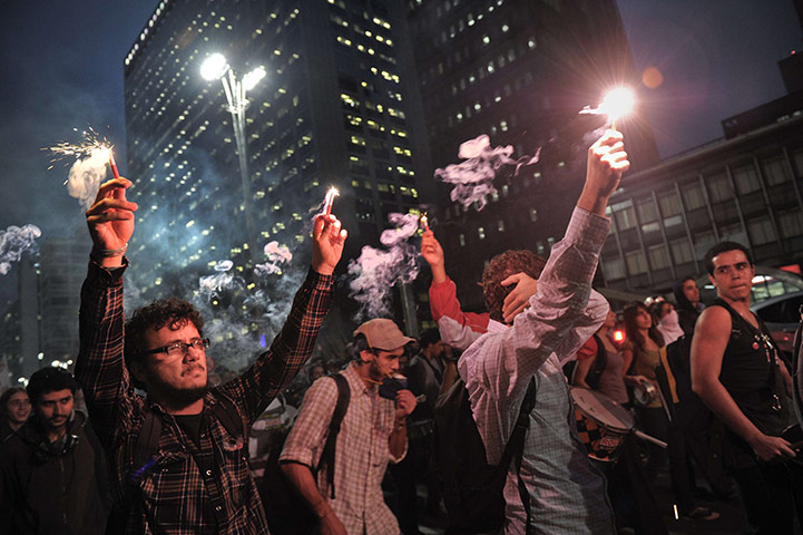 24 Hours: Students march during a demonstration at the financial district in Sao Paulo