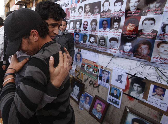 Libyan Unrest: Mourners during the funeral of relative