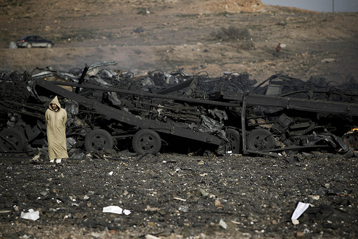 Libyan Unrest: Burnt out vehicles