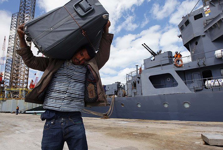Libyan Unrest: Evacuee boards ship