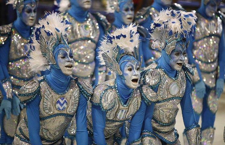 Rio carnival: Portela samba school dancers parade through the Sambadrome 