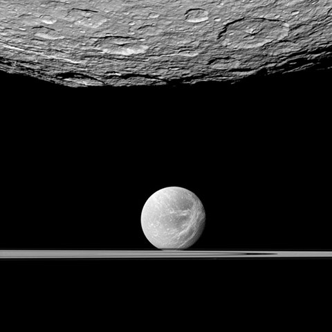 Month in Space: Saturn's moon Rhea to spy the moon Dione 