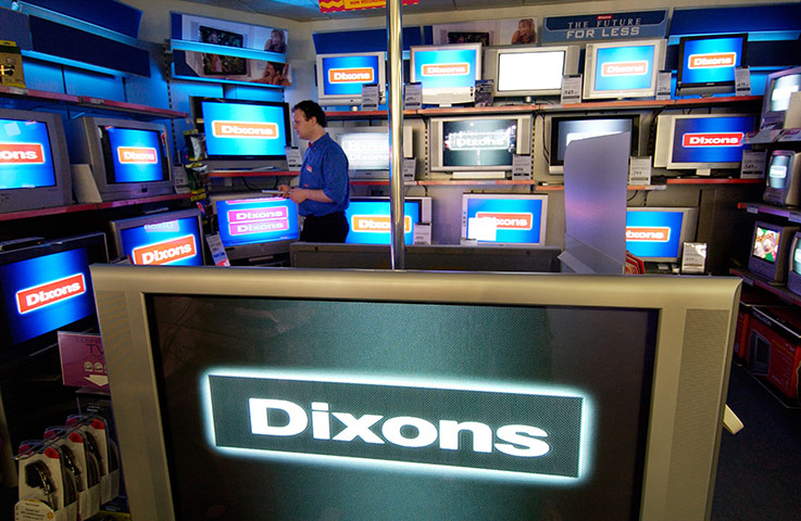 Business Week in Pictures: Interior of Dixons store with tv screens