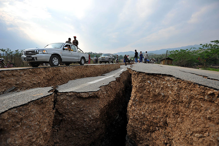 Myanmar earthquake: Myanmar residents gather as they inspect