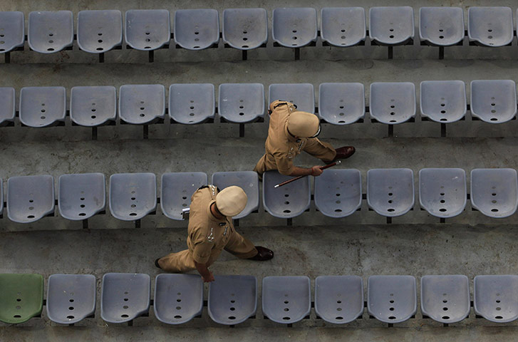 Cricket World Cup Crazy: Senior police officials inspect the security at the Wankhede stadium