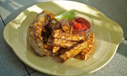 Curried monkfish with celeriac chips and spicy ketchup recipe