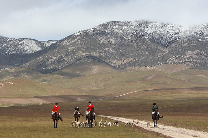 24 hours: Gorman, California, USA: Fox hunters return from a hunt for coyotes 