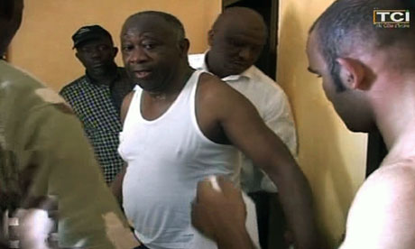 Laurent Gbagbo appears on Ivorian television channel TCI shortly after his capture.