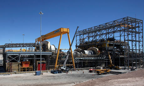 A view of the copper mills area inside Chile's Esperanza open pit copper mine near Calama town