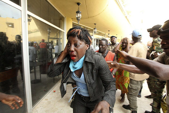 Ivory Coast: Laurent Gbagbo reacts outside the premises of Hotel Golf in Abidjan