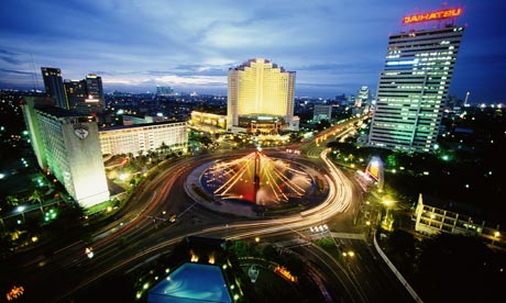 The city of Jakarta at night,