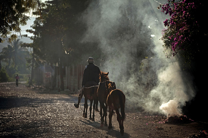 24 hours in pictures: A Haitian farmer rides his horse to work