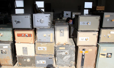 Cashboxes collected from houses damaged by the Japanese tsunami.