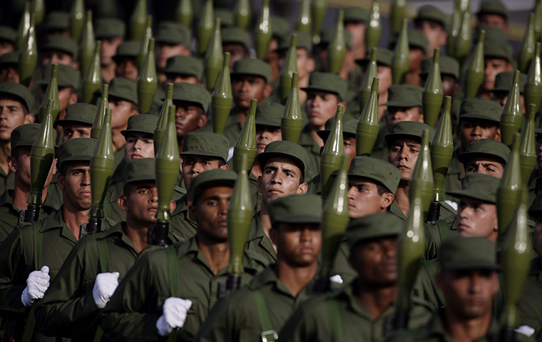Bay of Pigs anniversary: Cuban soldiers march along the Plaza de la Revolucion 