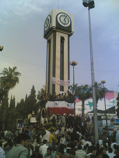 Syria protests: People gather at Clock Square