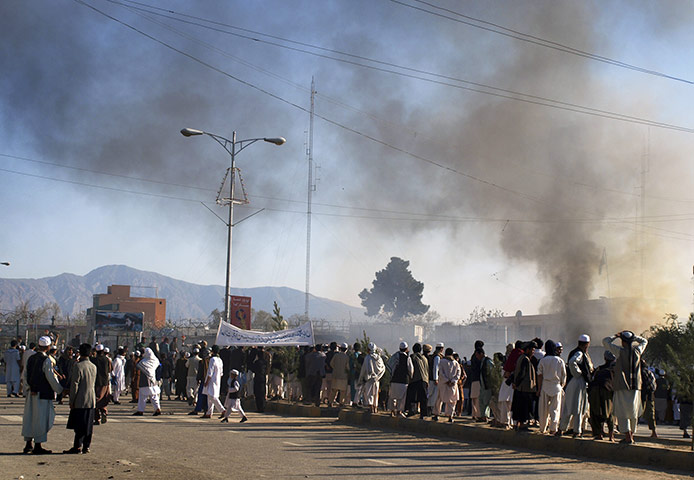 Afghanistan protests: Smoke rises from the UN compound in Mazar-e-Sharif