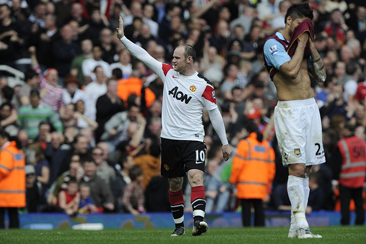 West Ham v Man Utd: Wayne Rooney celebrates after his hat-trick 