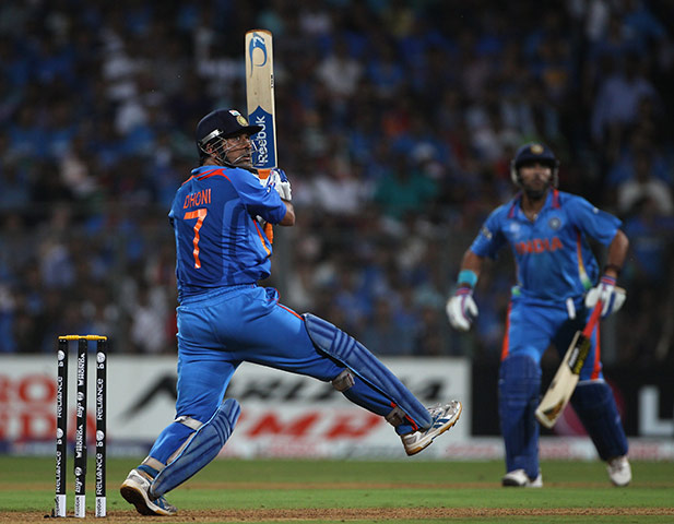 Cricket World Cup: Captain Dhoni hits a six