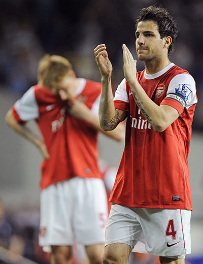 Spurs v Arsenal: Cesc Fabregas applauds the Arsenal fans