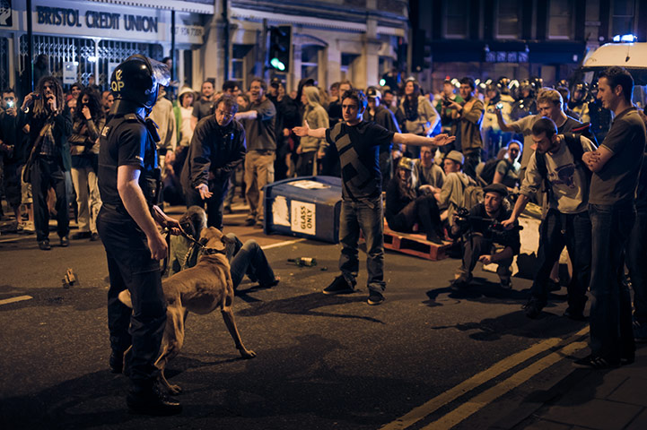 Tesco riots in Bristol: Demonstrators confront police in the street
