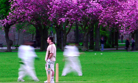 Cricket and blossom in the Meadows | pic from the Guardian Edinburgh Flickr pool by Margarita Vazquez Ponte 