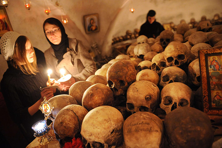 easter: the ossuary of Pasarea monastery in Romania
