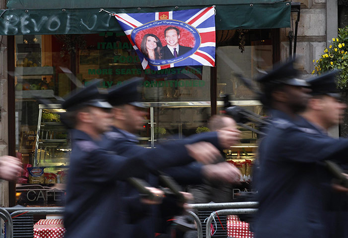 Royal Wedding rehearsal: A flag depicting Kate Middleton and Prince William 