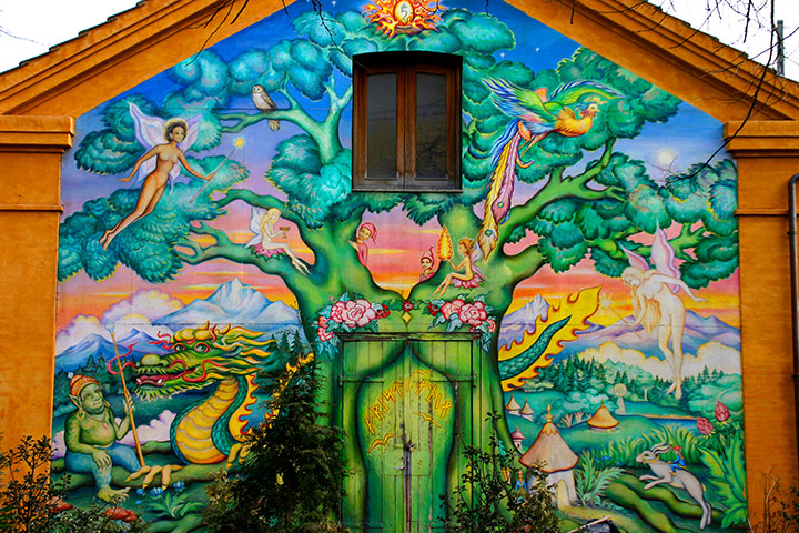 Christiania Copenhagen: A wall mural in Christiania