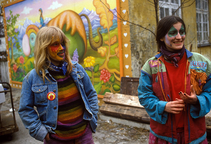 Christiania Copenhagen: Women with painted faces in Christiania in the mid 1980s