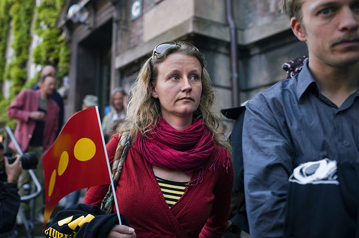Christiania Copenhagen: Christiania residents stand outside the Copenhagen High Court